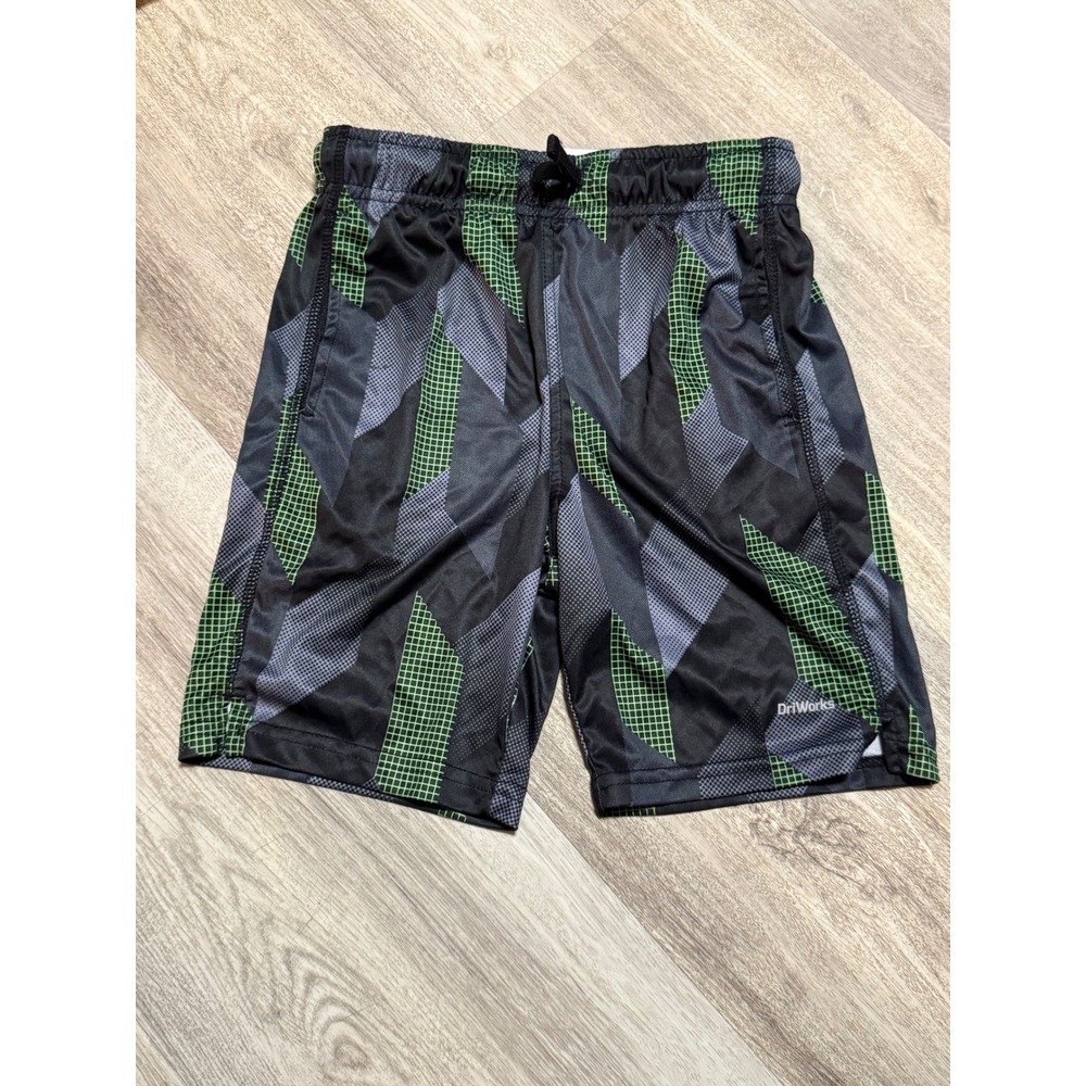Athletic Works DriWorks Boys Athletic Shorts Size Medium 8 Black Green Geometric